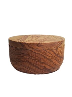 Olive Wood Salt Keeper 2 sections Salt, Pepper, Spice Cellar Magnetic Swivel Lid